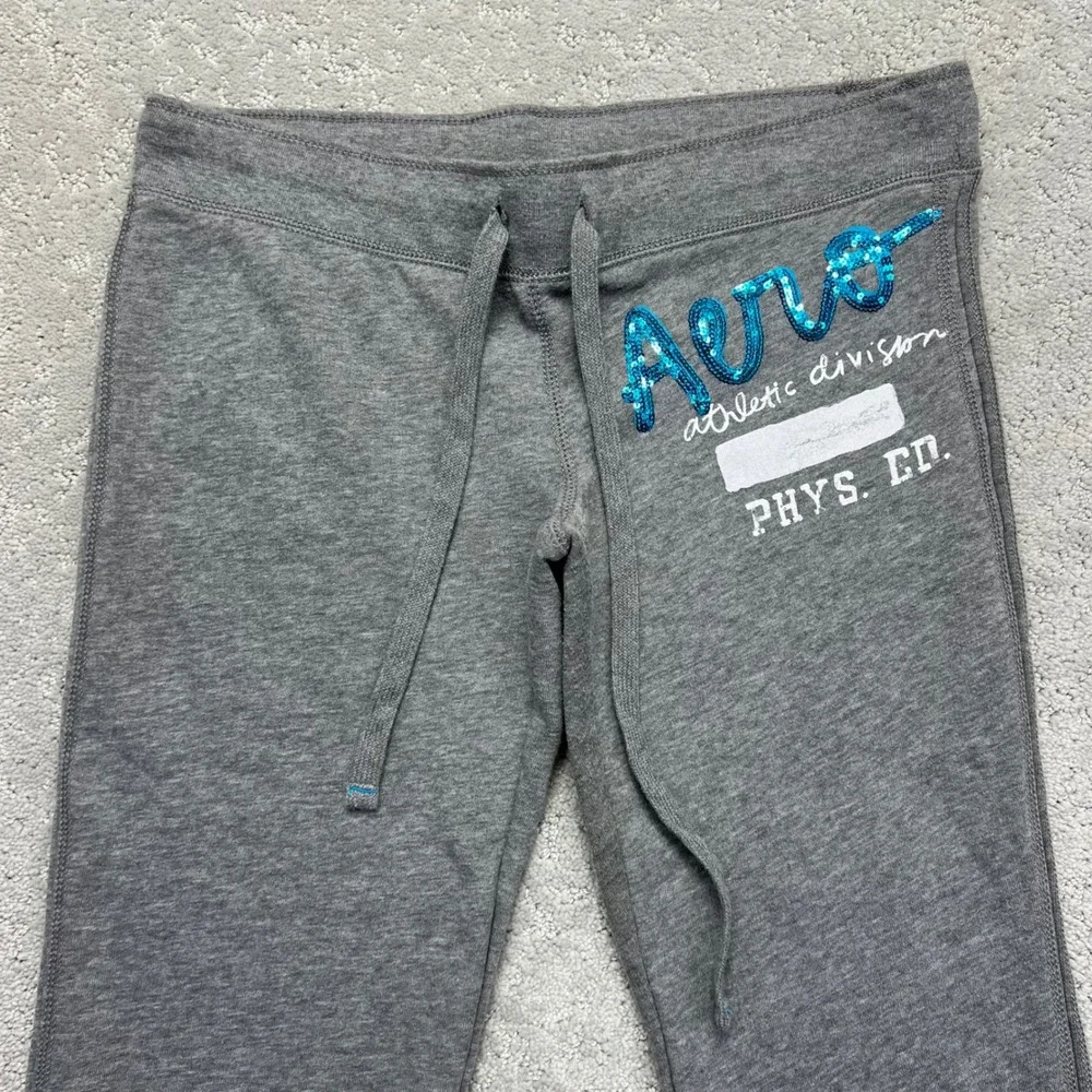 Aeropostale Sweatpants Womens Medium Grey Aero Live Love Dream Sequin Low Rise